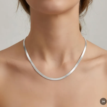 925 Sterling Silver Herringbone Chain Necklace | Refined Flat Weave with Lobster Clasp