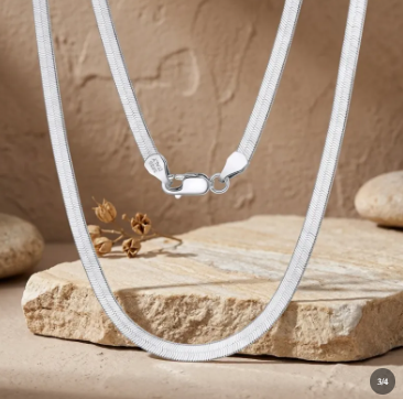 925 Sterling Silver Herringbone Chain Necklace | Refined Flat Weave with Lobster Clasp