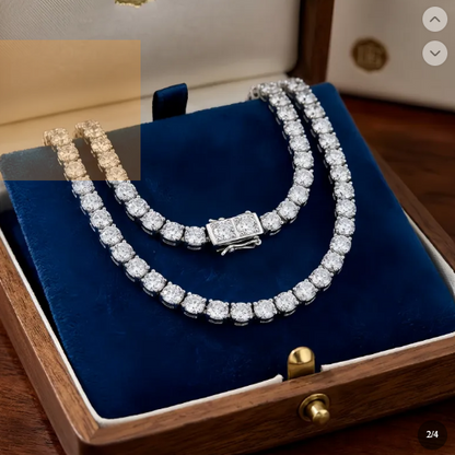 925 Sterling Silver Elegant Double-Strand CZ Necklace with Central Pendant in White Gold
