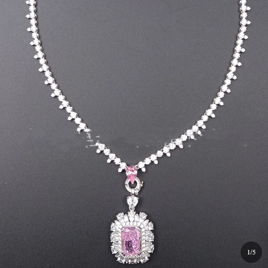 Luxe Forge S925 Sterling Silver Cubic Zirconia Statement Necklace – Pink Center Stone