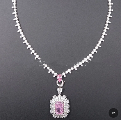 Luxe Forge S925 Sterling Silver Cubic Zirconia Statement Necklace – Pink Center Stone
