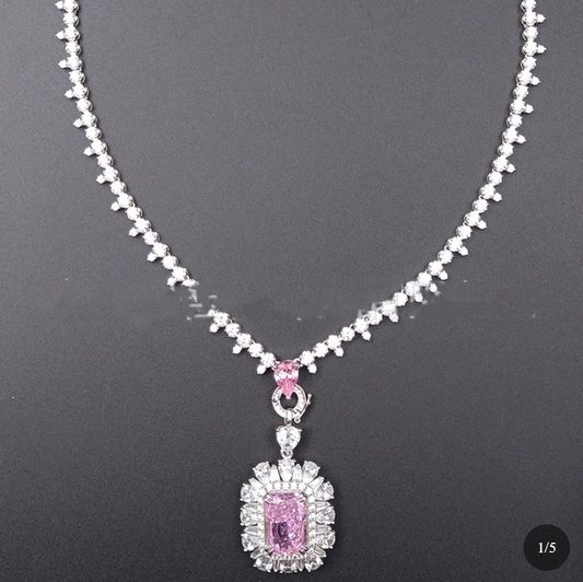 Luxe Forge S925 Sterling Silver Cubic Zirconia Statement Necklace – Pink Center Stone
