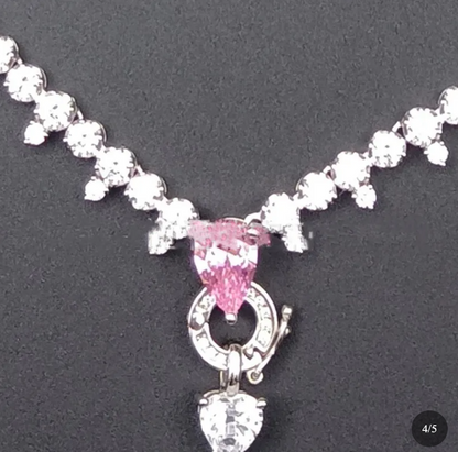 Luxe Forge S925 Sterling Silver Cubic Zirconia Statement Necklace – Pink Center Stone