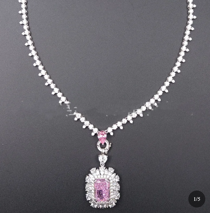 Luxe Forge S925 Sterling Silver Cubic Zirconia Statement Necklace – Pink Center Stone