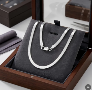 925 Sterling Silver Herringbone Chain Necklace | Refined Flat Weave with Lobster Clasp