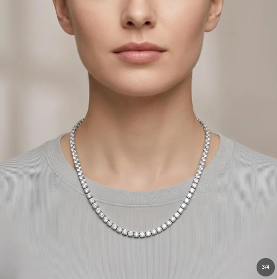 925 Sterling Silver Elegant Double-Strand CZ Necklace with Central Pendant in White Gold